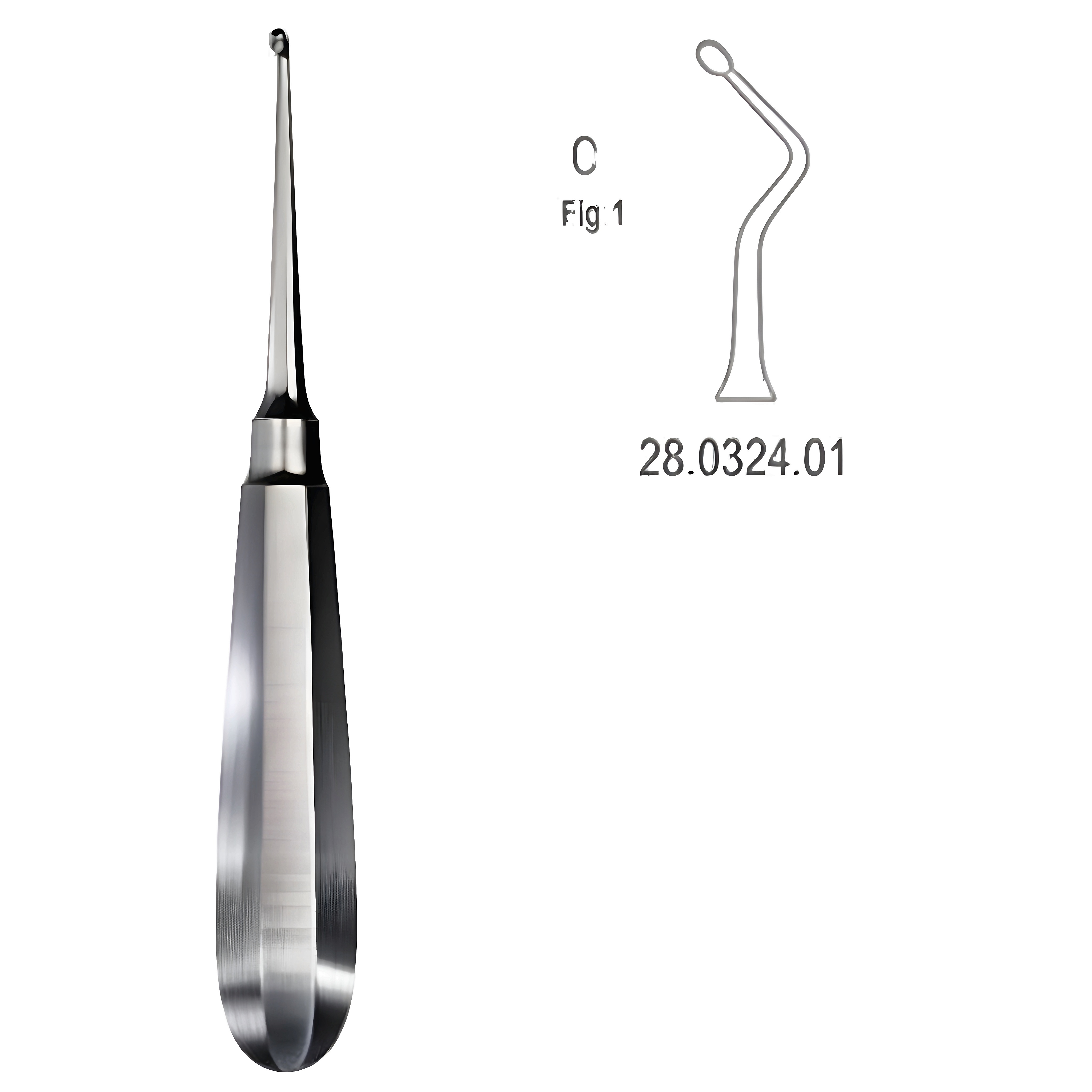 USA Model Bone Curette right 16cm Fig.1